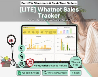 Whatnot Beginner Sales Tracker Lite Google Sheets New Seller Fee Calculator Simple Live Show Earnings Log First Time Streamer Starter Profit