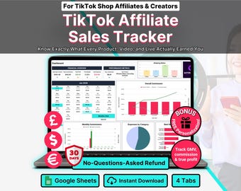 TikTok Shop Affiliate Tracker Google Sheets Creator Income Commission Tracker Payout Earnings Log Online Sales Spreadsheet Template