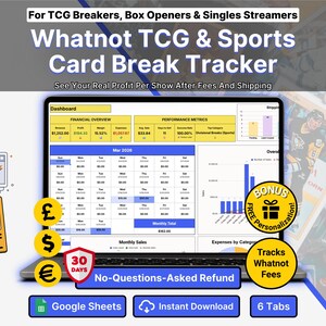 Card Break Profit Calculator Whatnot Box Break Sales Tracker Spot Pricing Live Auction Tool Google Sheets Sports Cards TCG Show Analytics