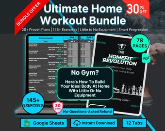 Home Workout Bundle Google Sheets Exercise Tracker Bodyweight Training Program No Equipment Fitness Log Digital Exercise Guide For Beginners