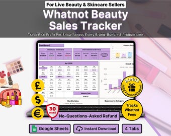 Whatnot Beauty Sales Tracker for Makeup Skincare and Korean Beauty Sellers Makeup Inventory and Profit Tracker Google Sheets Template