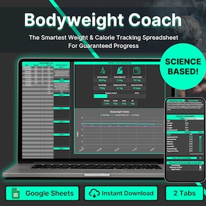 Weight Loss Tracker Spreadsheet Google Sheets Calorie Calculator Weekly Weigh-in Chart Body Measurement Log Diet Planner Progress Journal