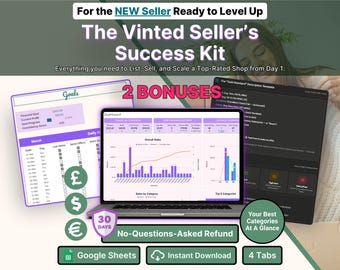 Vinted Seller Starter Kit How To Sell On Vinted Sales Tracker Spreadsheet Goal Planner Listing Blueprint Description Template Shipping Guide