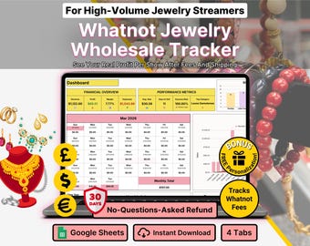 Jewelry Lot Profit Tracker Whatnot Jewellery Fee Calculator Wholesale Haul Google Sheets Live Auction Jewelers Accessories Seller Template