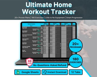 Home Workout Planner for Beginners No Equipment Workout Log Bodyweight Exercises Progressive Overload Tracker Google Sheets Dumbbell Workout