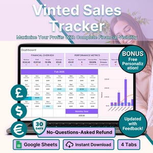 Vinted Sales Tracker Google Sheets Reseller Inventory System Profit Margin Calculator Online Business Dashboard Performance Analytics Tool