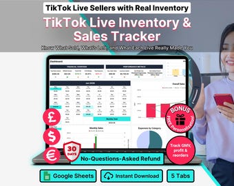 TikTok Shop Inventory Stock Tracker Product Showcase Live Seller Google Sheets Template Profit Sales Hub Bulk Volume Reseller Dashboard