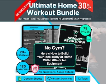 Workout Tracker Google Sheets Home Workout Bundle No Equipment Workout Plan Beginner Bodyweight Workout Guide for Busy Professionals Toolkit