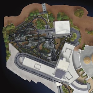 Diseño ilustrativo de la montaña rusa VelociCoaster