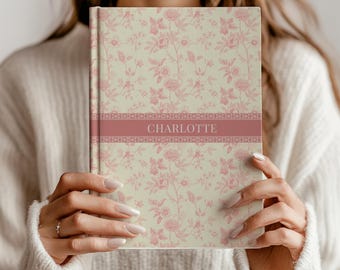Pink Toile Personalized Journal, Customized Coquette Notebook for Women, Custom Name Journal, Bridesmaid Proposal, Wedding Bridal Party Gift