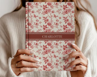 French Toile de Jouy Hardcover Journal, Floral Red Notebook, Personalized Gift for Her, Custom Diary, Vintage Cottagecore, Mothers Day Gift