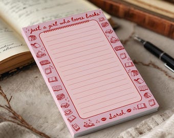 Aangepaste leesgrage notitieblok, gepersonaliseerd briefpapier, girly reader notitieblok, cadeaus voor haar, boekenwurm cadeau, aangepaste boekenliefhebber briefpapier memoblokken