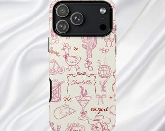 Personalized Cowgirl Phone Case, Whimsical Wild West Western Tough Case Cowgirl Gift, Wild West iPhone 18 17 16 Pro Max Air Pink Custom Case
