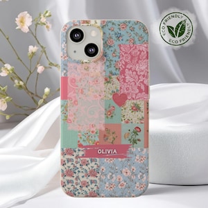 Personalized Patchwork Quilt Tile Grandma Chic Aesthetic Floral Boho Cute Phone Case iPhone 16 15 14 13 12 Pro Max Plus, Vegan Phone Case