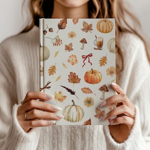 Fall Autumn Cozy Coquette Journal, Pumpkin Leaves Watercolor Notebook, Thanksgiving Halloween Gift, Autumn Diary Gift, Vintage Cottagecore