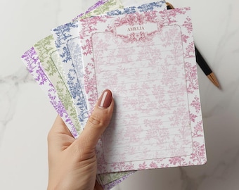 Personalized Notepad, Custom Floral Name Notepads, Sticky Notes, Thank You Notes, Toile de Jouy Stationery