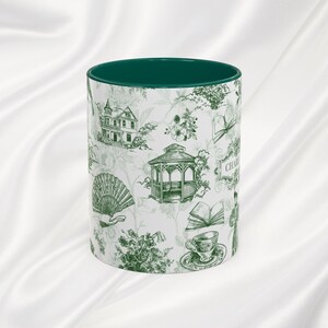 Vintage Cottagecore Green Mug, Victorian Personalized Mug Gift, Custom Chinoiserie Gift, French Toile de Jouy Mug, Custom Book Lover Gift image 3