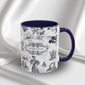 Victorian Personalized Mug Gift for Her, Custom Mug, Vintage Cottagecore, Chinoiserie Gift, French Toile de Jouy Mug, Custom Book Lover Gift
