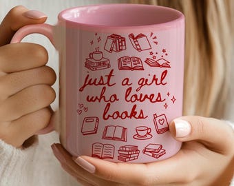 Just a Girl Who Loves Books Mok, roze girly boekenliefhebber cadeau, gepersonaliseerd schoolse cadeau, aangepaste lezer cadeau, boekenwurm cadeau voor booktoker
