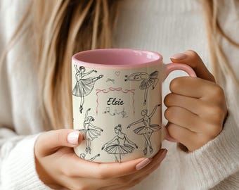 Gepersonaliseerde mok balletdanser, choreografiecadeau, cadeau dansteam, roze afstudeercadeau voor danser