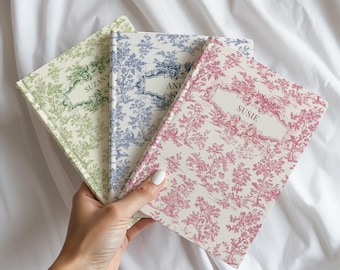 Personalized French Toile de Jouy Hardcover Journal, Blue Vintage Cottagecore, Mothers Day Gift for Grandmother