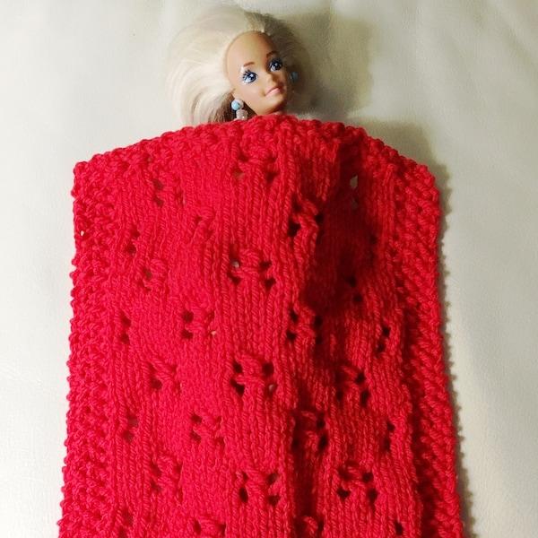 pdf Knitting Pattern for "Birthday Doll Blanket" -- PATTERN -- Doll Size Small Tiny Fashion Doll Throw Afghan
