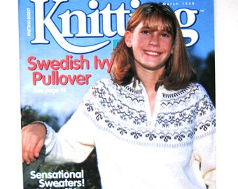 Tejido Digest Magazine PATTERNS Mujeres Niños Cardigan suéter Pullover Jumper Afghan Casserole Carrier Fair Isle Spruce Tree Shamrock