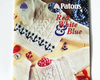 RED WHITE & BLUE Children Knitting Patterns Patons Beehive 733 Knit Pattern Sweater Jumper Cardigan Pullover Toddler Fair Isle Aran Classics