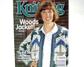 Knitting Digest Magazine PATTERNS Woods Suéter Cardigan Jersey Jumper Afghan Vest Hat Mittens Star Garland Tree Falda Fair Isle Reindeer