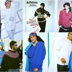 Chunky Knits Now Knitting Patterns Booklet Patons Beehive 481 Sweater Pullover Men Women Children Jumper Cardigan Aran Teen Casual Fair Isle image 1