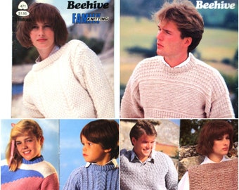 Family Knitting Patterns Booklet Patons Beehive No 471 Sweaters Pullovers for Men Women Children Jumper Cardigan Vest Aran Teen Casual Knit