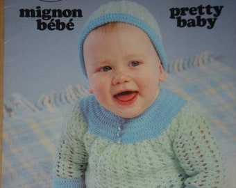 Pretty Baby Mignon Bebe Knit Crochet PATTERNS Book Beehive Patons 420 Knitting Crocheting Layette Bonnet Booties Dress Cardigan Mitts Hat