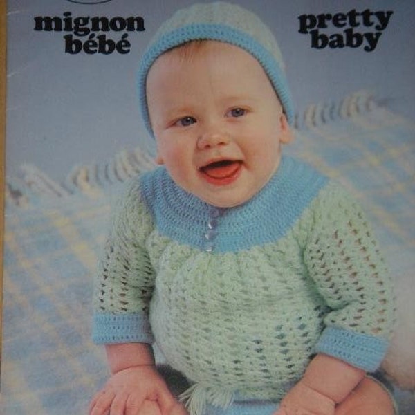 Pretty Baby Mignon Bebe Knit Crochet PATTERNS Book Beehive Patons 420 Knitting Crocheting Layette Bonnet Booties Dress Cardigan Mitts Hat