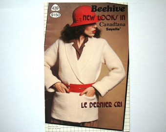 NEW LOOKS in Canadiana Knit Crochet Patterns Booklet no 439 Patons Beehive Wrap Front Cardigan Sweater Jacket Cable Fair Isle Crocheted Coat