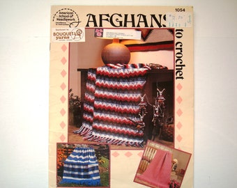 AFGHANS TO CROCHET # 1054 Blanket Throw Patterns Roman Desert Stripes Midshipman Autumn Leaves Roses in Snow Northern Lights Shells Rainbow