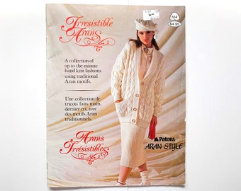 PATRONES IRRESISTIBLES ARANS libro 514 Bernat Patons Patrón Hombres Mujeres Suéteres Cárdigans Suéteres Jerseys Falda de punto Cables celtas