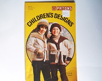 CHILDREN'S DESIGNS Pattern Book 410 Patons Beehive Knit Crochet 1-6 years Sweater Cardigan Jumper Pullover Jacket Hat Dress Cape Pants Vest