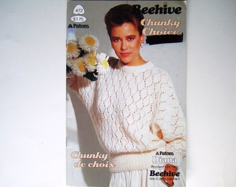 CHUNKY CHOICE Knitting Patterns Booklet number 472 Patons Beehive Women Men Knit Outdoor Sweater Cardigan Jumper Pullover Vest Pattern Crew