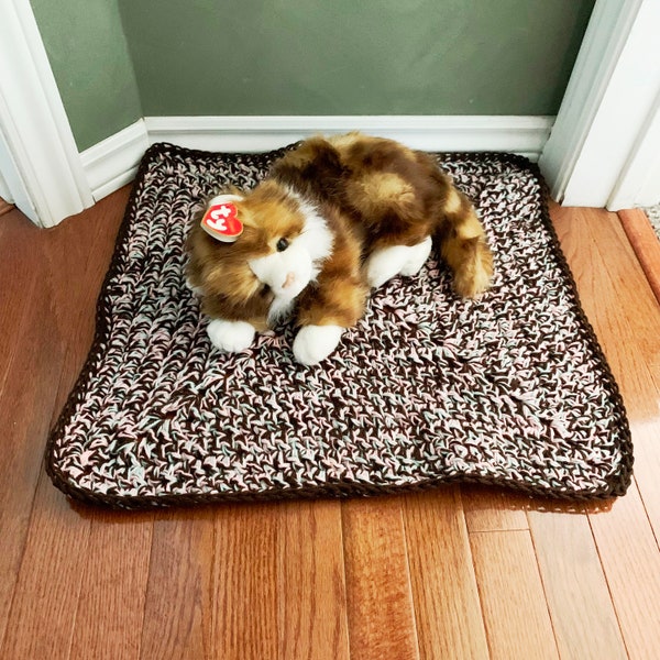 pdf Crochet Pattern for "Perfect Pet Pad" -- PATTERN -- Cat Bed Dog Mat Kitten Puppy Stashbuster Hold 3 Yarns Together Digital Download PDF
