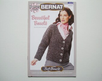 BEAUTIFUL BOUCLE Bernat 542024 Crochet Knit Patterns Decorator Throw Afghan Blanket Cardigan Sweater Jumper Cable Pullover Bouclé Knitting