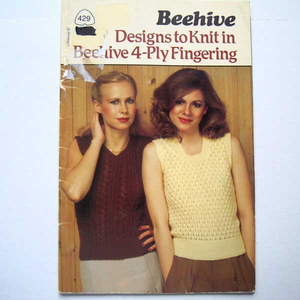 DESIGNS TO KNIT Pattern booklet Patons Beehive 429 Unisex Adult Children Vests Shells Tops Cardigans Sweaters Pullovers Jumpers Cable Trim