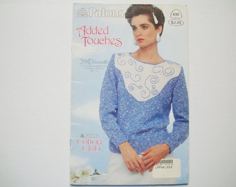 ADDED TOUCHES Knitting Patterns Booklet no 616 Beehive Patons Women Knits Tops Sweater Jumper Pullover Flowers Leaves Collar Cable Lace