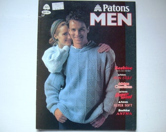 Patons MEN Sweater Knitting PATTERNS no. 521 Classic Unisex Designs Cardigans Pullovers Jumpers Vneck Crewneck Turtleneck Gender Neutral