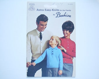 ASTRA EASY-KNITS Patrones de punto Vintage Beehive Pattern folleto 105 Hombres Mujeres Niños Cardigans Suéteres Jerseys Jumpers Unisex Familia