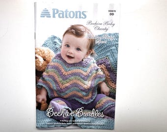 BEEHIVE BUNDLES Knit & Crochet Pattern Book by Patons 500878 Blanket Poncho Socks Jacket Hoodie Booties