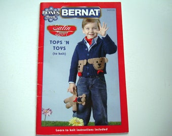 TOPS 'N TOYS Knit Patterns Bernat 542030 Cardigan Sweater Teddy Bear Doll Knitted Car Purse Handbag Knitting Pattern Pullover Jumper Child