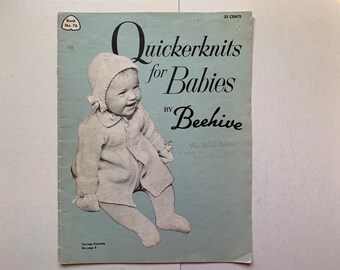 QUICKERKNITS for BABIES Knitting Pattern Book 76 Beehive Cardigan Sweater Jacket Coat Leggings Bonnet Booties Mitts Panties Kimona Coverlet