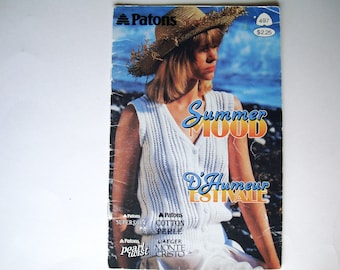 SUMMER MOOD Light Knitting Patterns Booklet 497 Patons Beehive Knit Sleeveless Short Sleeve Cardigan Cabled Spring Tops Sun Seeker Sea Sand