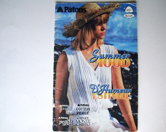 SUMMER MOOD Light Knitting Patterns Booklet 497 Patons Beehive Knit Sleeveless Short Sleeve Cardigan Cabled Spring Tops Sun Seeker Sea Sand