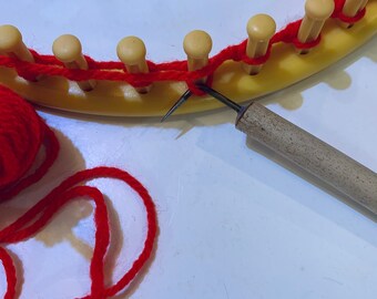 Grote weefgetouwhaak. Kurk- of breihaak van 12 mm (0,5 inch). Bamboe handvat. Loom breinaald. Sok weefgetouw haak. (H)